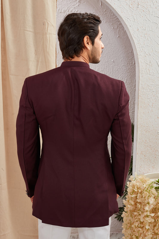 Men's Indian Ethnic Solid Mandarin Collar Bandhgala Jodhpuri Blazer Elegant Formal Wear