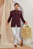 Men's Indian Ethnic Solid Mandarin Collar Bandhgala Jodhpuri Blazer Elegant Formal Wear