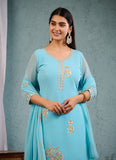 Indian Pakistani Elegant Sky Blue Georgette Embroidered Suit Ready To Wear Dress