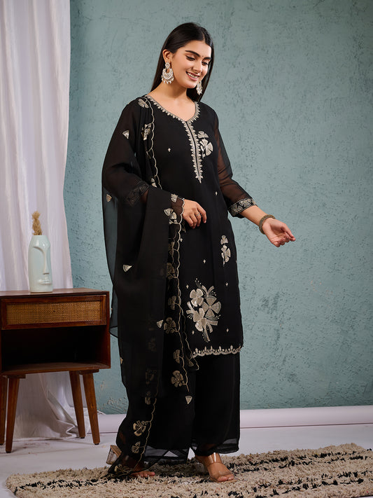 Indian Pakistani Elegant Black Georgette Embroidered Suit Ready To Wear Dress