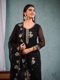 Indian Pakistani Elegant Black Georgette Embroidered Suit Ready To Wear Dress