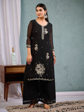 Indian Pakistani Elegant Black Georgette Embroidered Suit Ready To Wear Dress