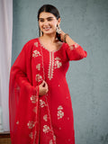 Indian Pakistani Elegant Red Georgette Embroidered Suit Ready To Wear Dress