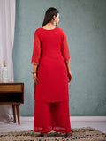 Indian Pakistani Elegant Red Georgette Embroidered Suit Ready To Wear Dress