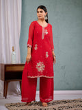 Indian Pakistani Elegant Red Georgette Embroidered Suit Ready To Wear Dress