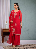 Indian Pakistani Elegant Red Georgette Embroidered Suit Ready To Wear Dress