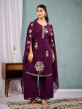 Indian Pakistani Elegant Wine Georgette Embroidered Suit Ready To Wear Dress