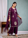 Indian Pakistani Elegant Wine Georgette Embroidered Suit Ready To Wear Dress