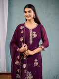 Indian Pakistani Elegant Wine Georgette Embroidered Suit Ready To Wear Dress