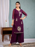 Indian Pakistani Elegant Wine Georgette Embroidered Suit Ready To Wear Dress