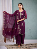 Indian Pakistani Elegant Wine Georgette Embroidered Suit Ready To Wear Dress