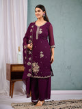 Indian Pakistani Elegant Wine Georgette Embroidered Suit Ready To Wear Dress