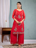 Indian Pakistani Elegant Red Georgette Embroidered Salwar Suit Ready To Wear Dress