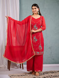 Indian Pakistani Elegant Red Georgette Embroidered Salwar Suit Ready To Wear Dress