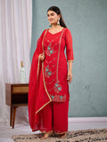 Indian Pakistani Elegant Red Georgette Embroidered Salwar Suit Ready To Wear Dress