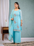 Indian Pakistani Elegant Sky Blue Georgette Embroidered Salwar Suit Ready To Wear Dress
