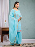 Indian Pakistani Elegant Sky Blue Georgette Embroidered Salwar Suit Ready To Wear Dress