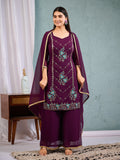 Indian Pakistani Elegant Wine Georgette Embroidered Salwar Suit Ready To Wear Dress