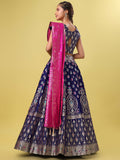 Navy Blue & Pink Banarasi Silk Lehenga Choli with Dupatta
