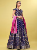 Navy Blue & Pink Banarasi Silk Lehenga Choli with Dupatta