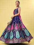 Blue & Magenta Banarasi Silk Lehenga Choli with Dupatta