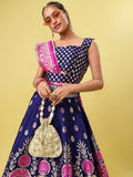 Blue & Magenta Banarasi Silk Lehenga Choli with Dupatta