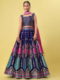 Blue & Magenta Banarasi Silk Lehenga Choli with Dupatta