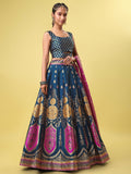 Teal Blue & Magenta Banarasi Silk Lehenga Choli with Dupatta
