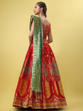 Red & Green Banarasi Silk Lehenga Choli with Dupatta