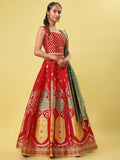 Red & Green Banarasi Silk Lehenga Choli with Dupatta