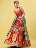 Red & Green Banarasi Silk Lehenga Choli with Dupatta