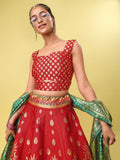 Red & Green Banarasi Silk Lehenga Choli with Dupatta