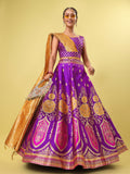 Purple & Yellow Banarasi Silk Lehenga Choli with Dupatta