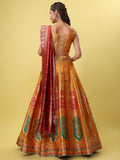 Yellow & Maroon Banarasi Silk Lehenga Choli with Dupatta