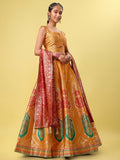 Yellow & Maroon Banarasi Silk Lehenga Choli with Dupatta