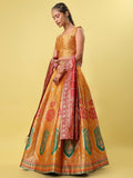 Yellow & Maroon Banarasi Silk Lehenga Choli with Dupatta