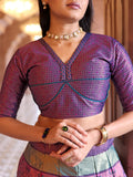 Elegant Pink Brocade Lehenga with Designer Blouse & Navy Dupatta