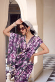 Purple Floral Printed Georgette Ready To Wear Saree with Contemporary Blouse