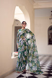 Green Floral Printed Georgette Ready To Wear Saree with Contemporary Blouse