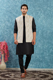 Indian Traditional Men's Jacquard Open Waistcoat Weddings & Festive Occasions Nehru Jacket