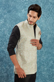 Indian Traditional Men's Jacquard Open Waistcoat Weddings & Festive Occasions Nehru Jacket