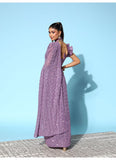 Purple Sequin Georgette Saree with Geometric Diamond Embroidery