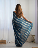 Petrol Blue Pleated Georgette Saree with Metallic Zigzag Weave Contemporary Partywear