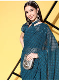 Teal Blue Sequin Georgette Saree with Geometric Diamond Embroidery