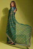 Teal Blue Saree with Gold Foil Buti & Lace Border For Women
