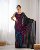 Multicolor Ombre Sequin Saree in Black, Blue & Magenta Hues