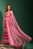 Blush Bloom Striped Georgette Saree with Mirror Work Border