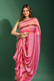 Blush Bloom Striped Georgette Saree with Mirror Work Border