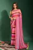 Blush Bloom Striped Georgette Saree with Mirror Work Border