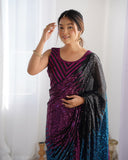 Multicolor Ombre Sequin Saree in Black, Blue & Magenta Hues